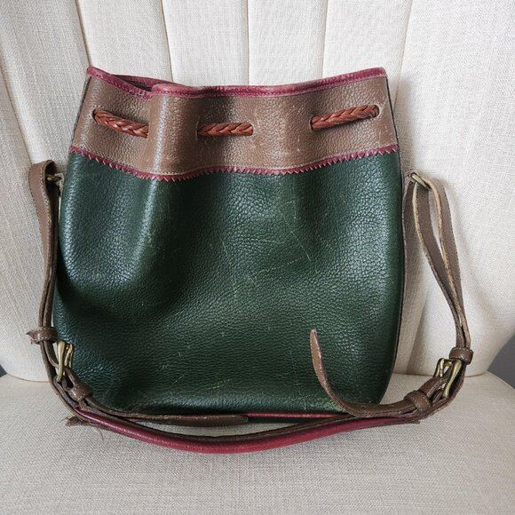 READ CONDITION Dooney & Bourke vintage Teton green leather drawstring tote bag - Picture 2 of 16